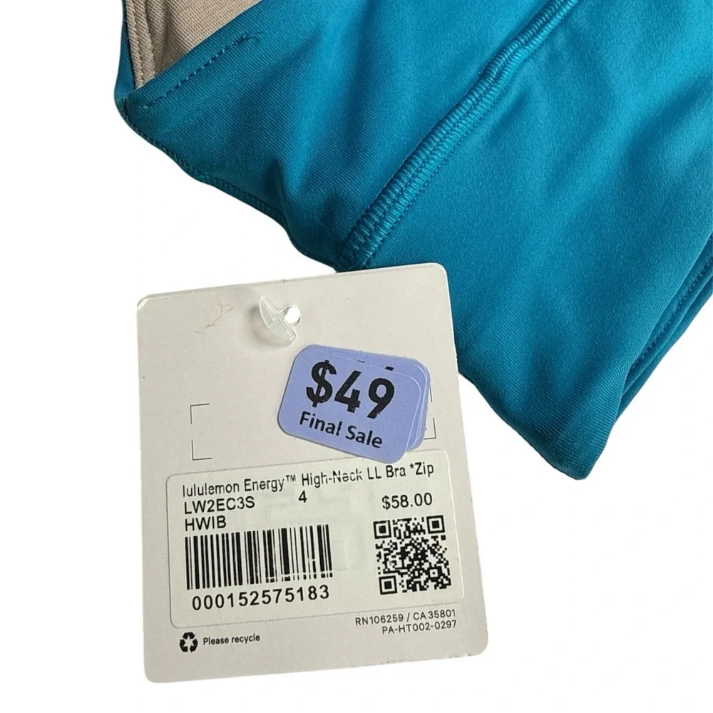 Lululemon Energy Zip High Neck LL Bra HWIB Hawaiian Blue NWT 4